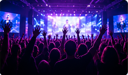Concert crowd facing a live stage