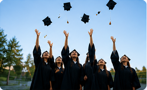 Graduates throwing caps